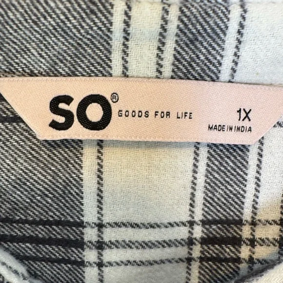 SO Good For Life Plaid Dark Gray, Gray White Flannel Women's Plus Size Sz 1X NWT - Picture 6 of 9